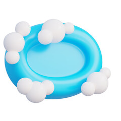Bubbles frame a center floating blue soap bar