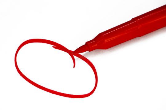 Red marker drawing a circle, isolated on transparent background