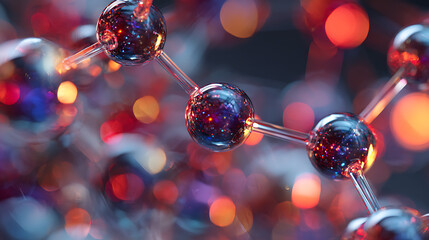 Molecular structure with vibrant glitter, ideal for science, research, or technology themes, sparking curiosity and innovation, with modern artistic flair