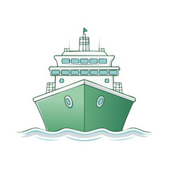 Obraz premium Cartoon Green Ship Sailing on Waves Isolated on White Transportation Icon