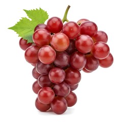 Fototapeta premium Red Grapes Bunch with Green Leaf Isolated grape bunch