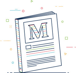 Minimal colorful line illustration of a book or magazine with letter M