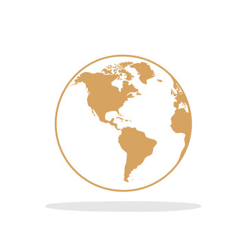 World globe icon with North and South America in a flat design illustration.