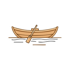 Fototapeta premium Wooden boat with oar on water cartoon illustration.
