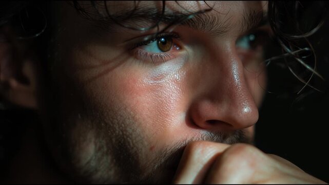 Capturing the essence of a young man through close-up portrait with dramatic lighting