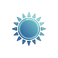 Blue sun icon illustration. Stylized weather symbol for cold, winter, or morning. Graphic element for design.