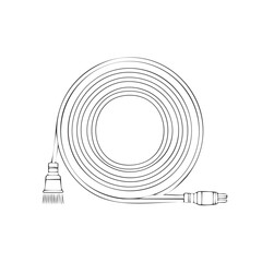 Line drawing of a coiled cable with connectors, equipment cord illustration
