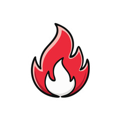 Cartoon Illustration of Red Fire Flame with Black Outline Design Element