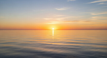 Obraz premium Golden Sunset Serenity A Breathtaking Display of Fiery Hues on the Horizon, Reflecting a Tranquil Glow Across Calm Ocean Waters, Capturing Nature's Peaceful Embrace