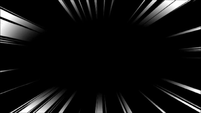 Speed lines radiating from the center outwards with a grayscale gradient on a black background. Perfect for action, speed, or comic book effects