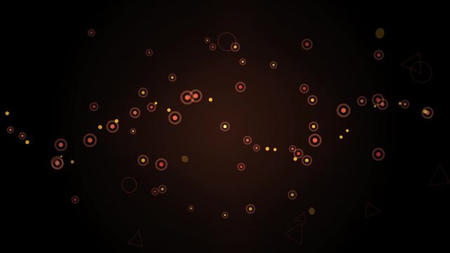 Abstract dark background with glowing orange circles and triangles