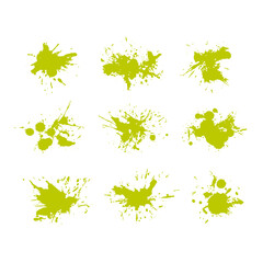 Vibrant Green Ink Splatter Collection Abstract Paint Blots for Dynamic Design Elements and Artistic Backgrounds