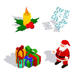 Festive Christmas Elements Presents, Santa, Holly, and Snowflakes for Holiday Decorations