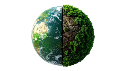 A barren, cracked landscape with parched soil and wilted vegetation, representing the impacts of climate change, drought, and environmental degradation. This striking visualization effectively conveyh