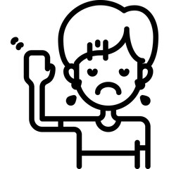 Stylized illustration of a sad person with tears on face raising hand in distress on transparent background isolated line art