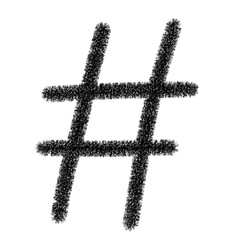 Hand-drawn doodle illustration of the hashtag # number sing in black crayon.