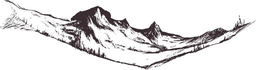Obraz premium Black and white pencil sketch of mountain range drawing