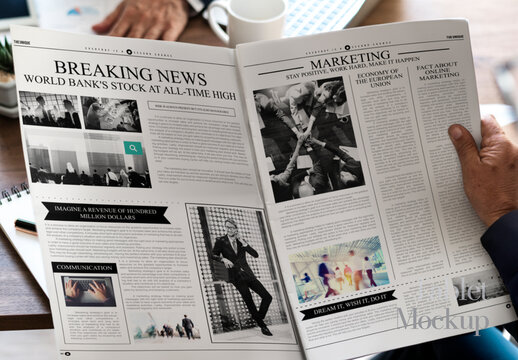 Business People Reading Newspaper Mockup