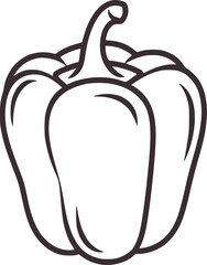 Simple black and white line drawing of a bell pepper vegetable food