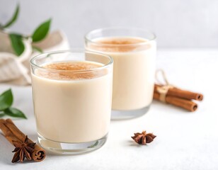 Two glasses of creamy, spiced beverage