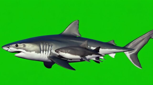 Two sharks on a green screen swimming together in an animated scene of the ocean predator fish green screen animal video