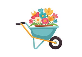 Wheelbarrow filled with colorful flowers illustration