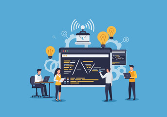 Abstract illustration of a rover exploring a celestial body with stylized design and vibrant color palette