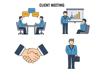 Abstract illustration of business concepts including teamwork presentation and individual activity