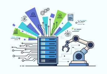 Abstract illustration of data analysis and automation processes