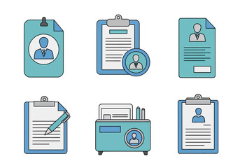 Assorted document icons set digital office supplies