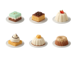 Assorted small desserts arranged neatly, soft lighting, clean background highlighting textures and varied shapes.