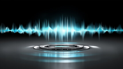 Digital Resonance: Glowing Blue Sound Wave and Holographic Platform