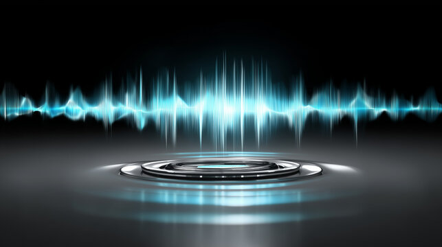 Digital Resonance: Glowing Blue Sound Wave and Holographic Platform