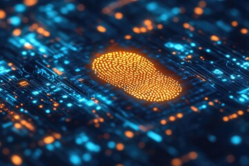 Glowing fingerprint over interconnected digital circuit
