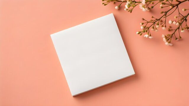 Plain White Sticky Note Pad on Soft Coral Background &ndash; Minimal Clean Stationery Mockup for Office Supplies, Branding Design, Desk Organization, Creative Workspace, and Product Presentation