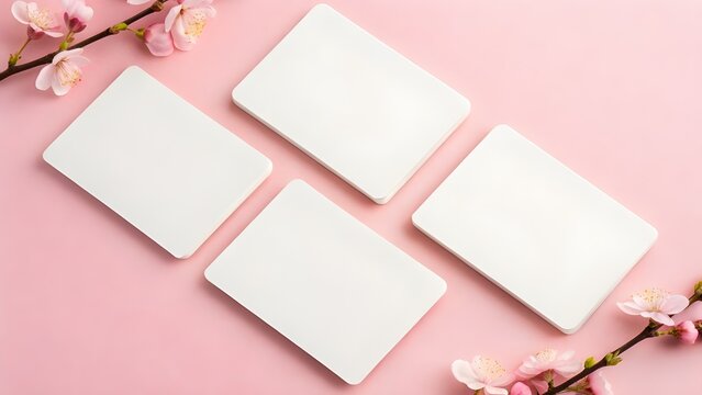 Plain White Flashcards on Pastel Pink Background &ndash; Neat Minimal Stationery Mockup with Soft Focus for Study, Education, Branding Design, School Supplies, and Clean Product Presentation