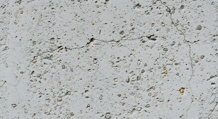 Closeup of a gray concrete wall with small pebbles dark cracks and surface imperfections