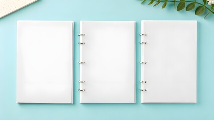 Plain White Binder Tabs on Pastel Blue Background &ndash; Clean Minimal Stationery Mockup for Office Organization, Branding Design, Divider Template, and Professional Product Presentation