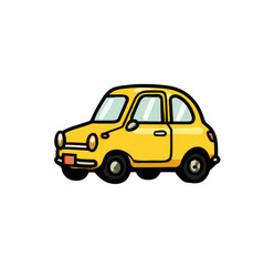 Obraz premium Sunny Yellow Car Cartoon: A Retro Ride