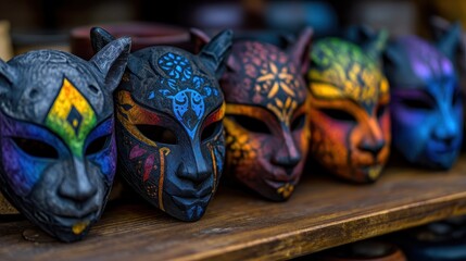 Hand-painted animal masks in various colors