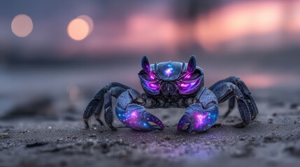 Futuristic crab on sandy beach