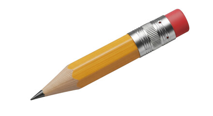 Naklejka premium Yellow pencil with red eraser and metal ferrule isolated on transparent background