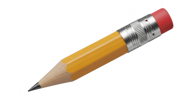 Yellow pencil with red eraser and metal ferrule isolated on transparent background