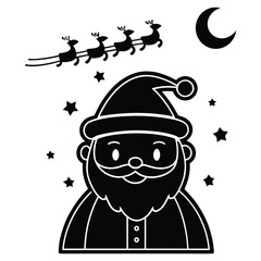 A black silhouette of a Santa with a reindeer team
