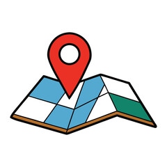 A folded city map features a bright red direction pointer marking a key spot. Streets and blocks unfold around it, guiding travelers with a bold, clear navigation symbol.
