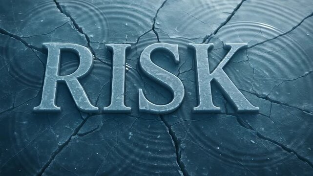 Risk Word on Cracked Surface with Water Ripples Evokes Tension and Uncertainty, Symbolizing Potential Challenges and Contemplation on Concept