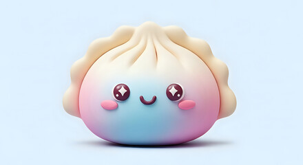 Adorable kawaii dim sum character with gradient colors and sparkling eyes, radiating joy and sweetness for playful designs and food branding