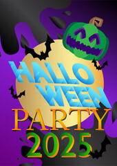 Obraz premium 2025 Halloween party poster. Banner template for October event. Design with pumpkin and text. Social media post for invitation, covers.