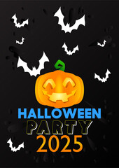2025 Halloween party poster. Banner template for October event. Design with pumpkin and text. Social media post for invitation, covers.