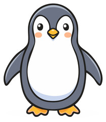 Naklejka premium Cute cartoon penguin with rosy cheeks standing upright illustration for design elements or children's book
